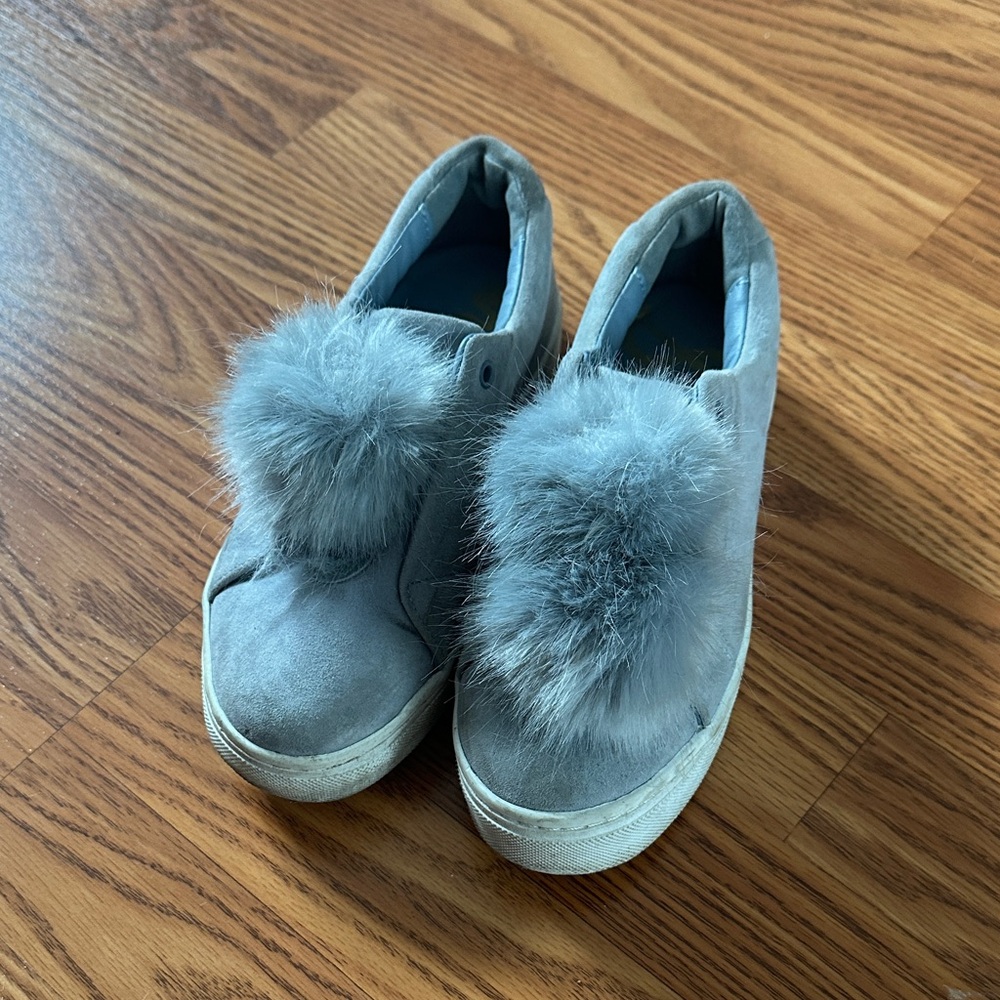 Sam Edelman Slip-On Platform Pom Pom Sneakers— light blue, size 6